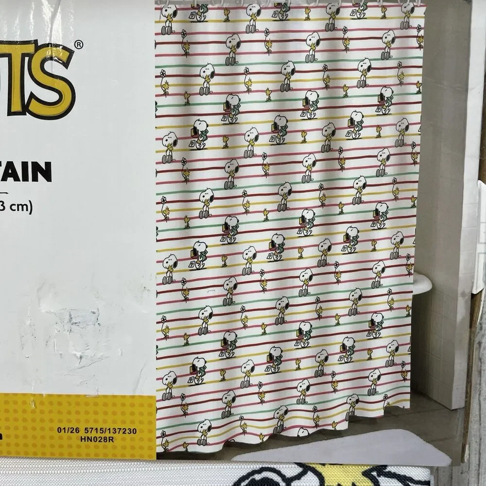 Striped Spring Peanuts Snoopy Woodstock Shower Curtain Fabric 72
